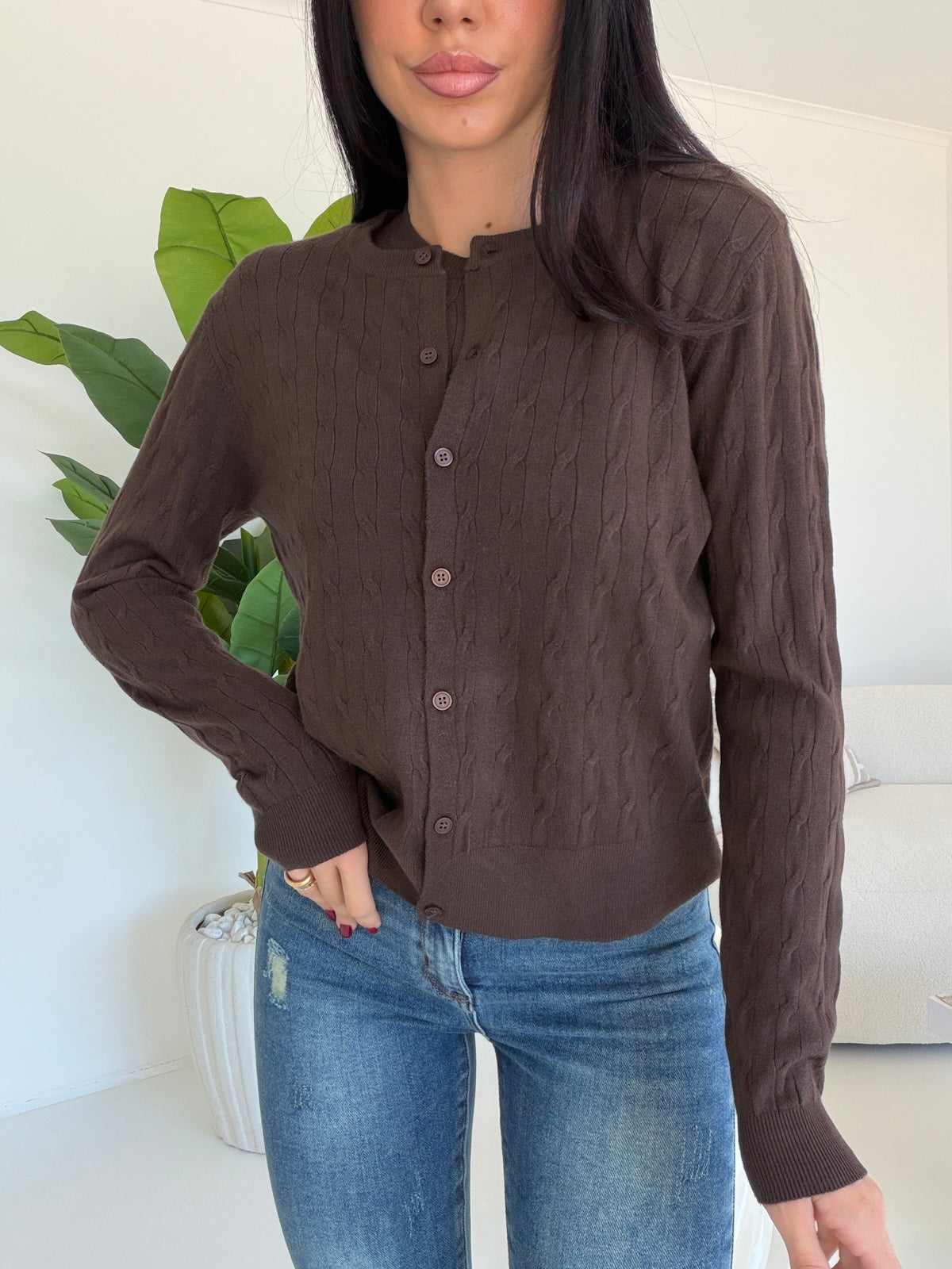 HG69914AB-NEW CARDIGAN 2 IN 1 CHOCO