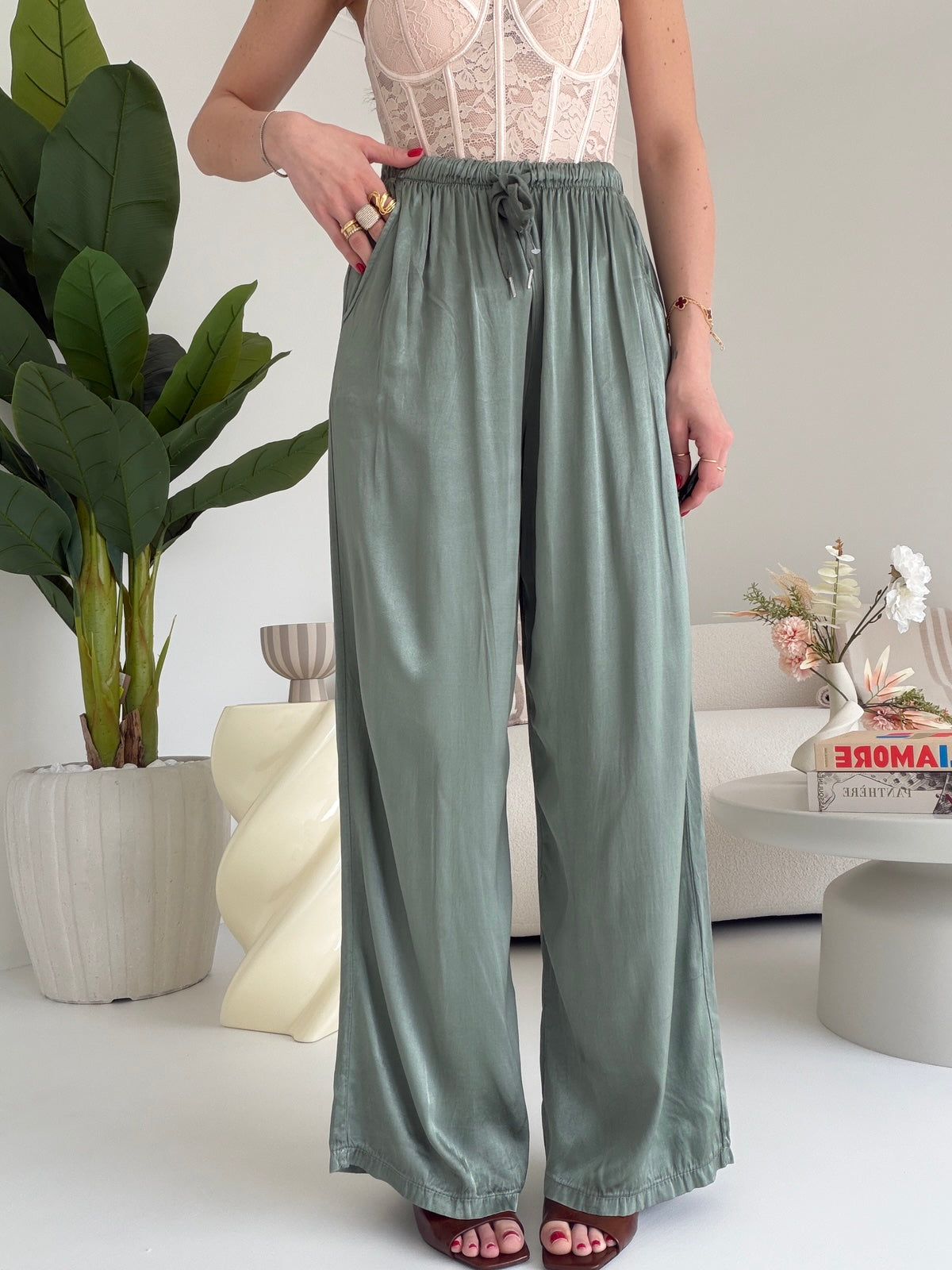 PANTALONE SATIN MILITARE