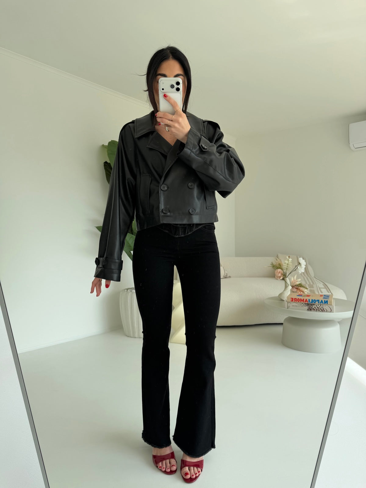 G67121-MINI TRENCH IN ECOPELLE NERO