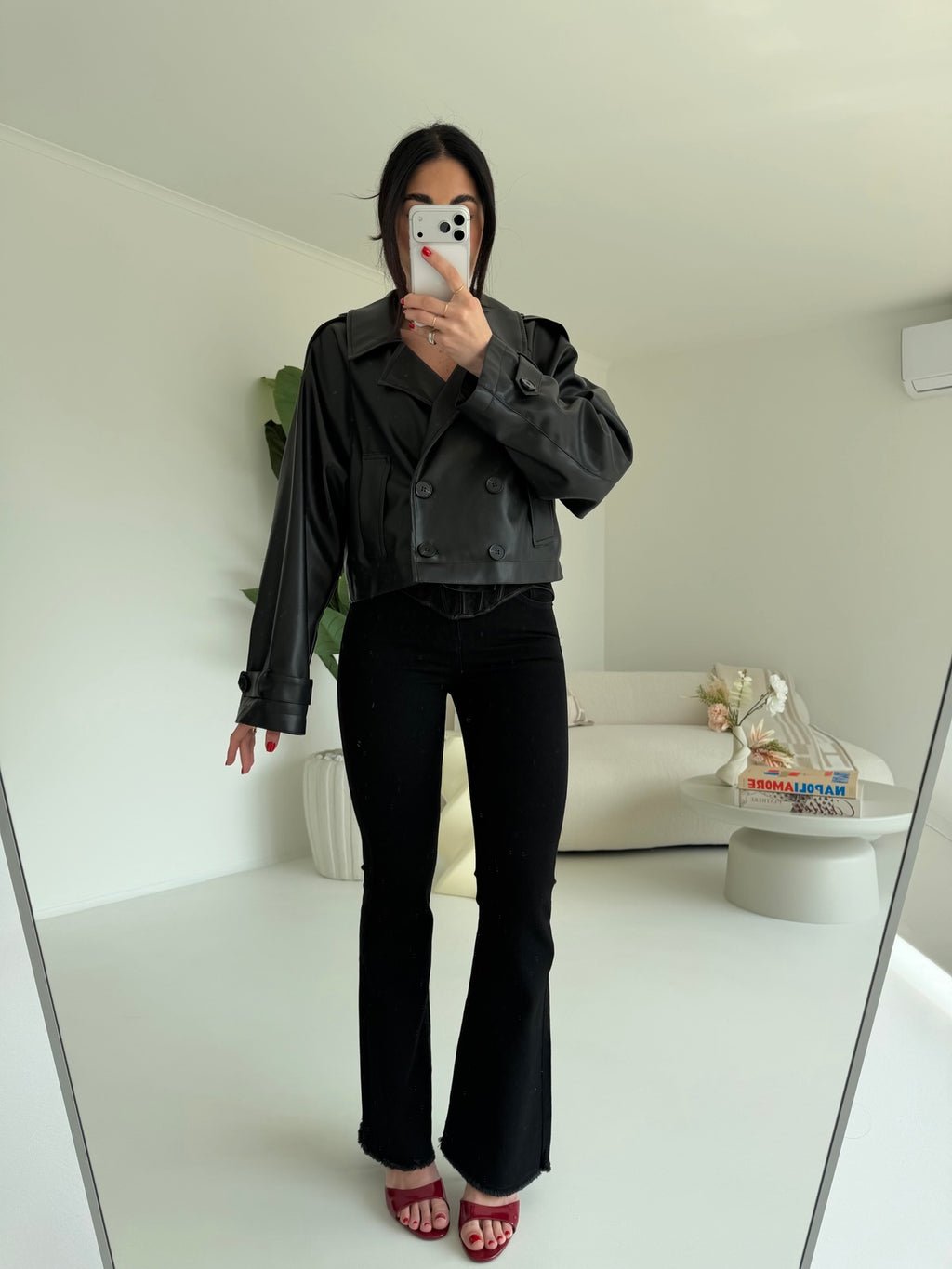 G67121-MINI TRENCH IN ECOPELLE NERO