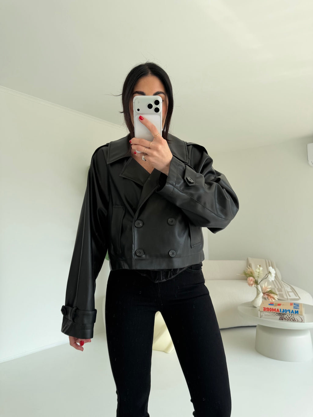 G67121-MINI TRENCH IN ECOPELLE NERO
