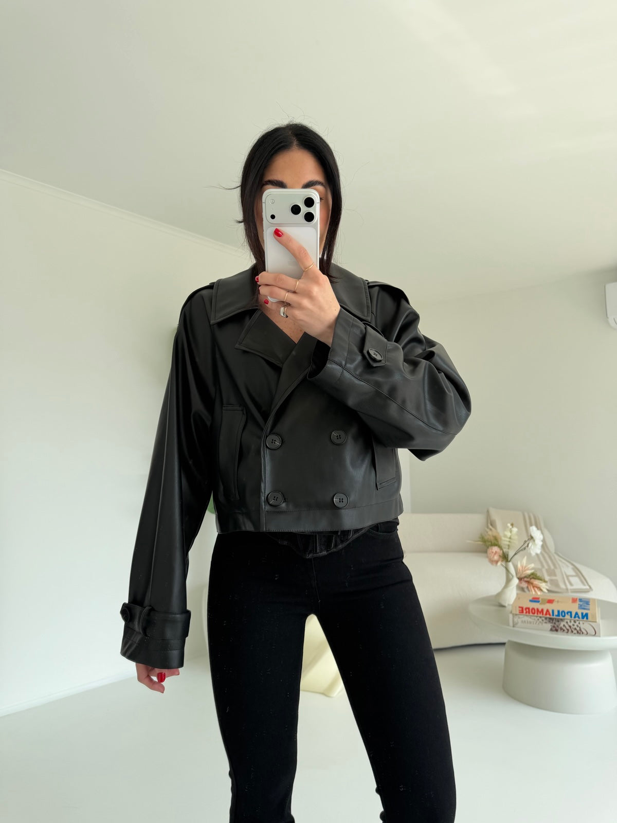 G67121-MINI TRENCH IN ECOPELLE NERO