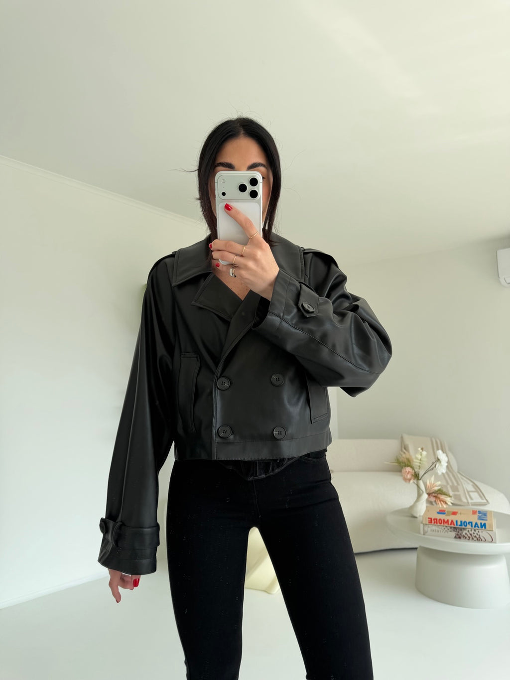 G67121-MINI TRENCH IN ECOPELLE NERO