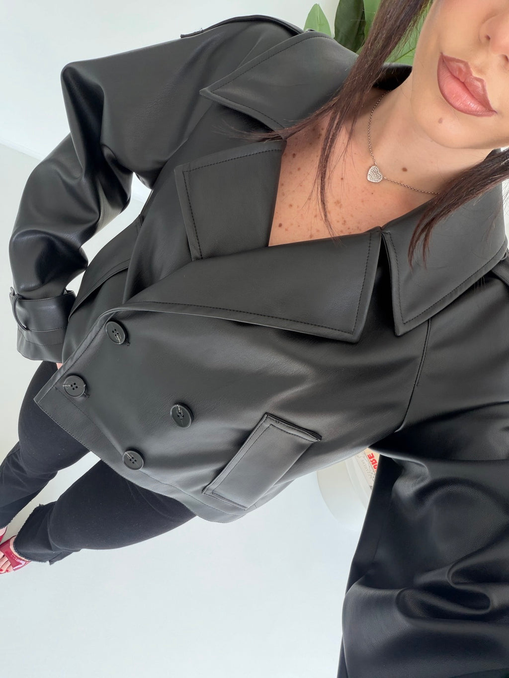 G67121-MINI TRENCH IN ECOPELLE NERO