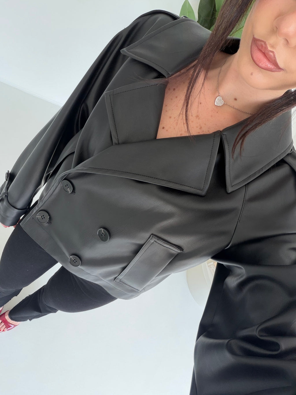 G67121-MINI TRENCH IN ECOPELLE NERO