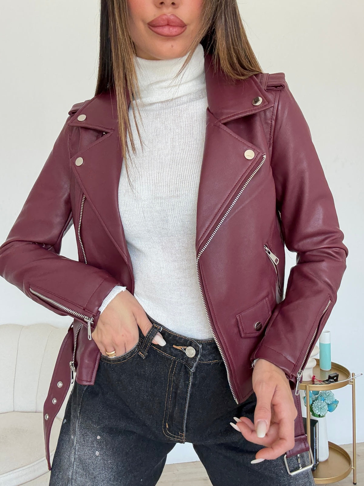 DA-0571-R-BIKER CROP BORDEAUX