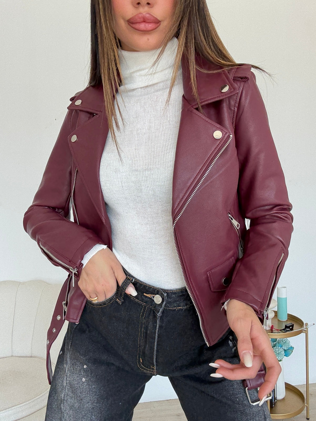 DA-0571-R-BIKER CROP BORDEAUX