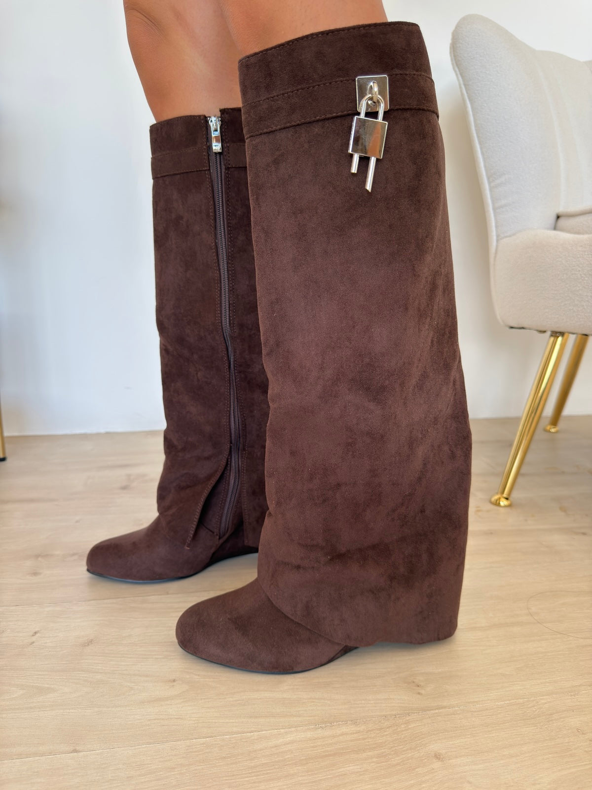 035-MONICA STIVALE CON RISVOLTO IN SUEDE CHOCO