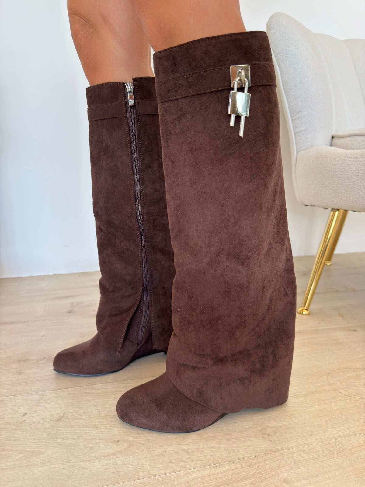 035-MONICA STIVALE CON RISVOLTO IN SUEDE CHOCO