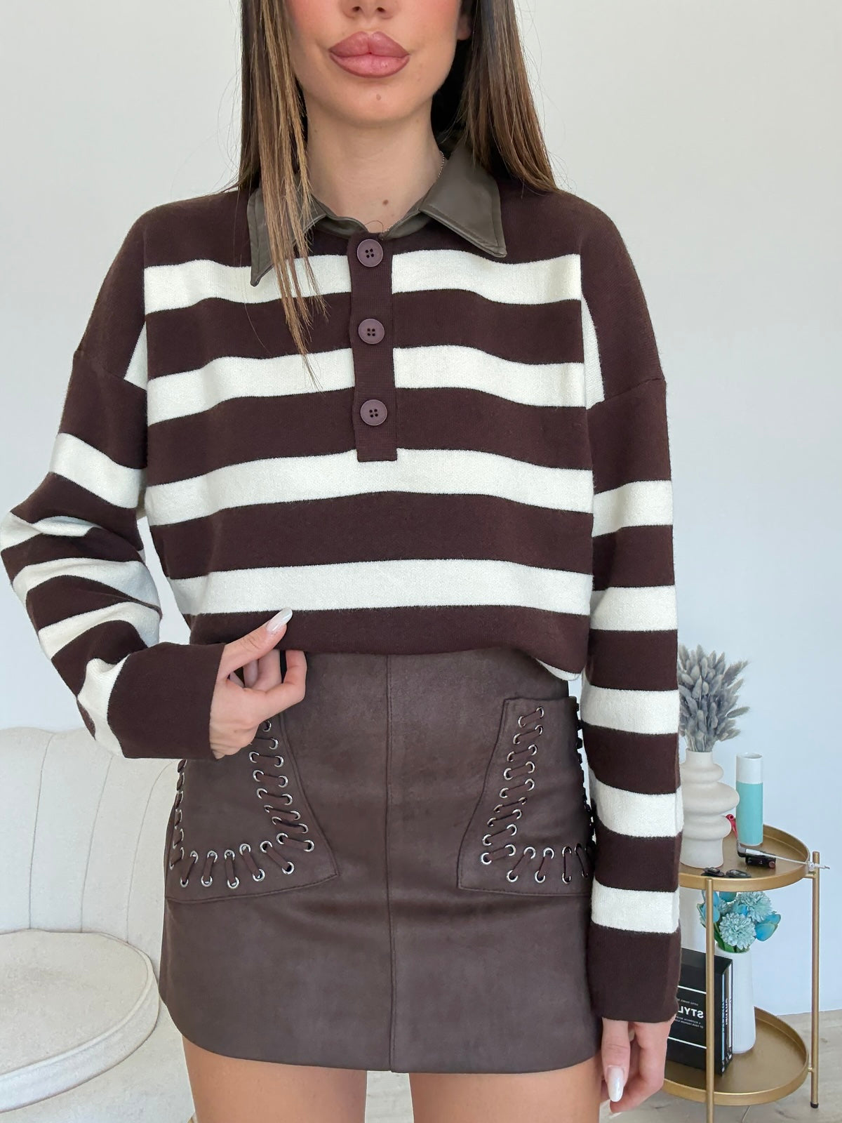 19262-A-MINI GONNA POCKET CHOCO