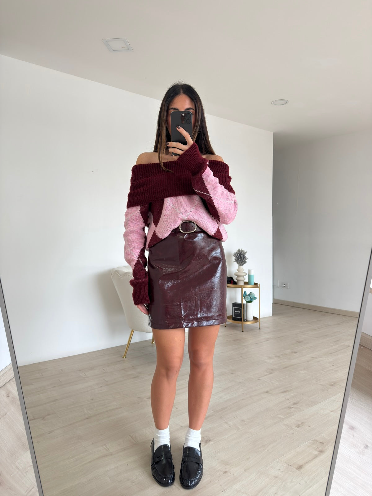 MC7978-MINI GONNA VINILE BORDEAUX