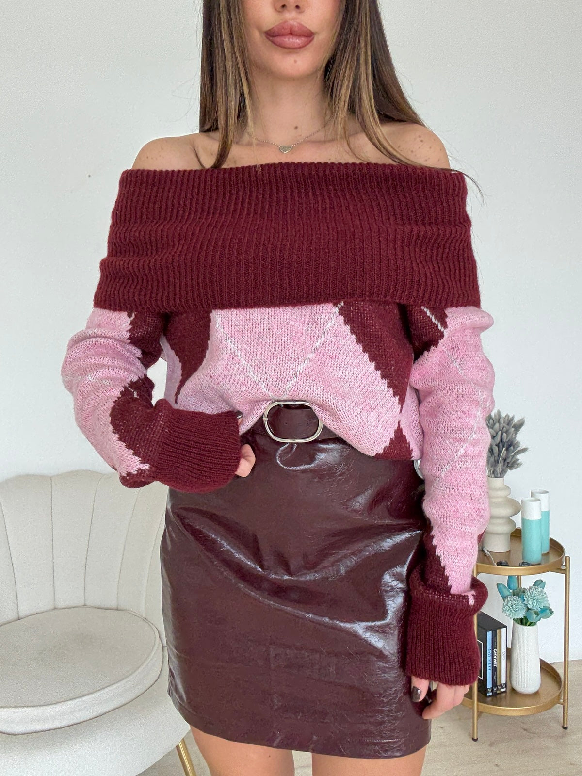 MC7978-MINI GONNA VINILE BORDEAUX