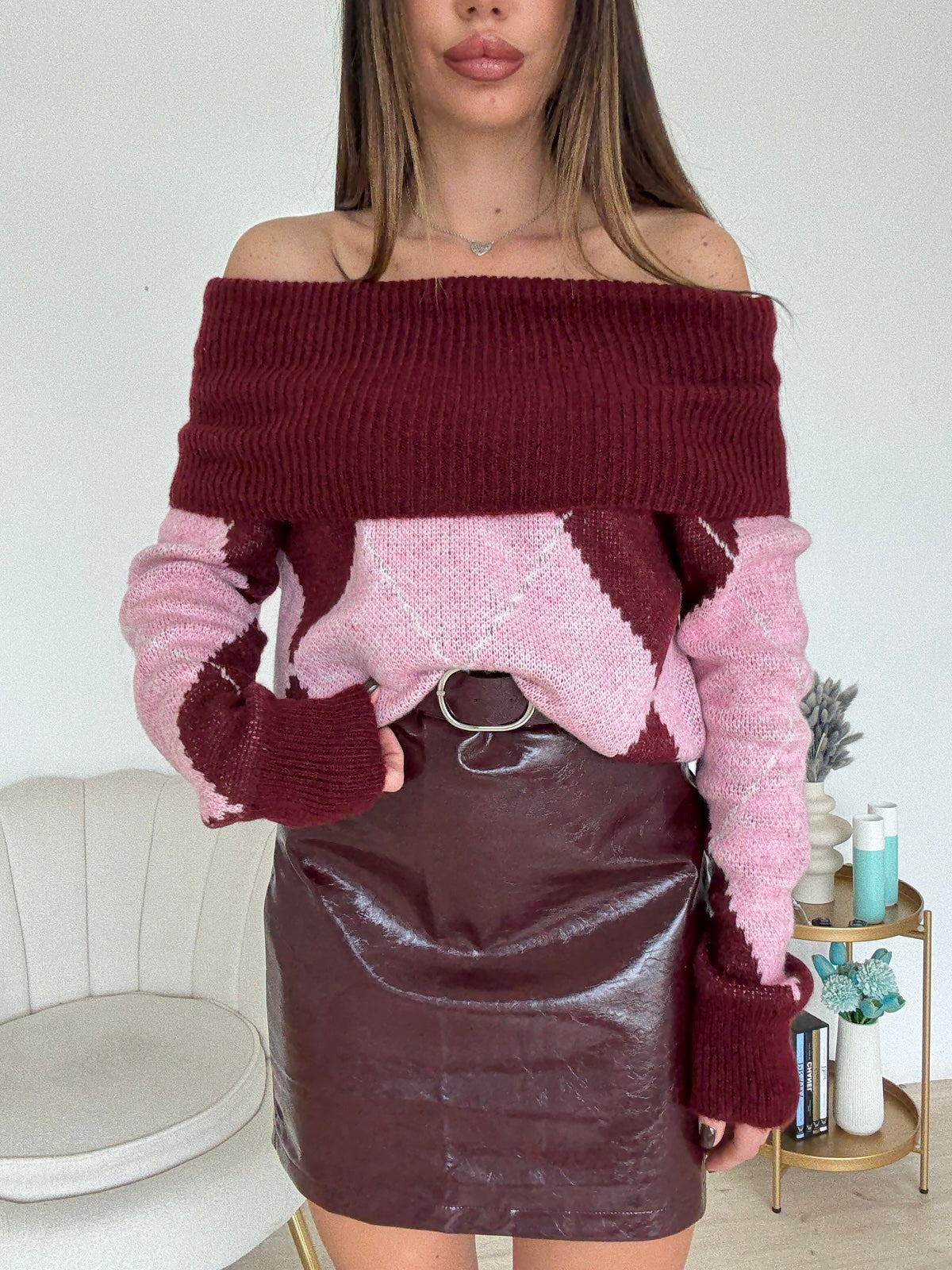 MC7978-MINI GONNA VINILE BORDEAUX