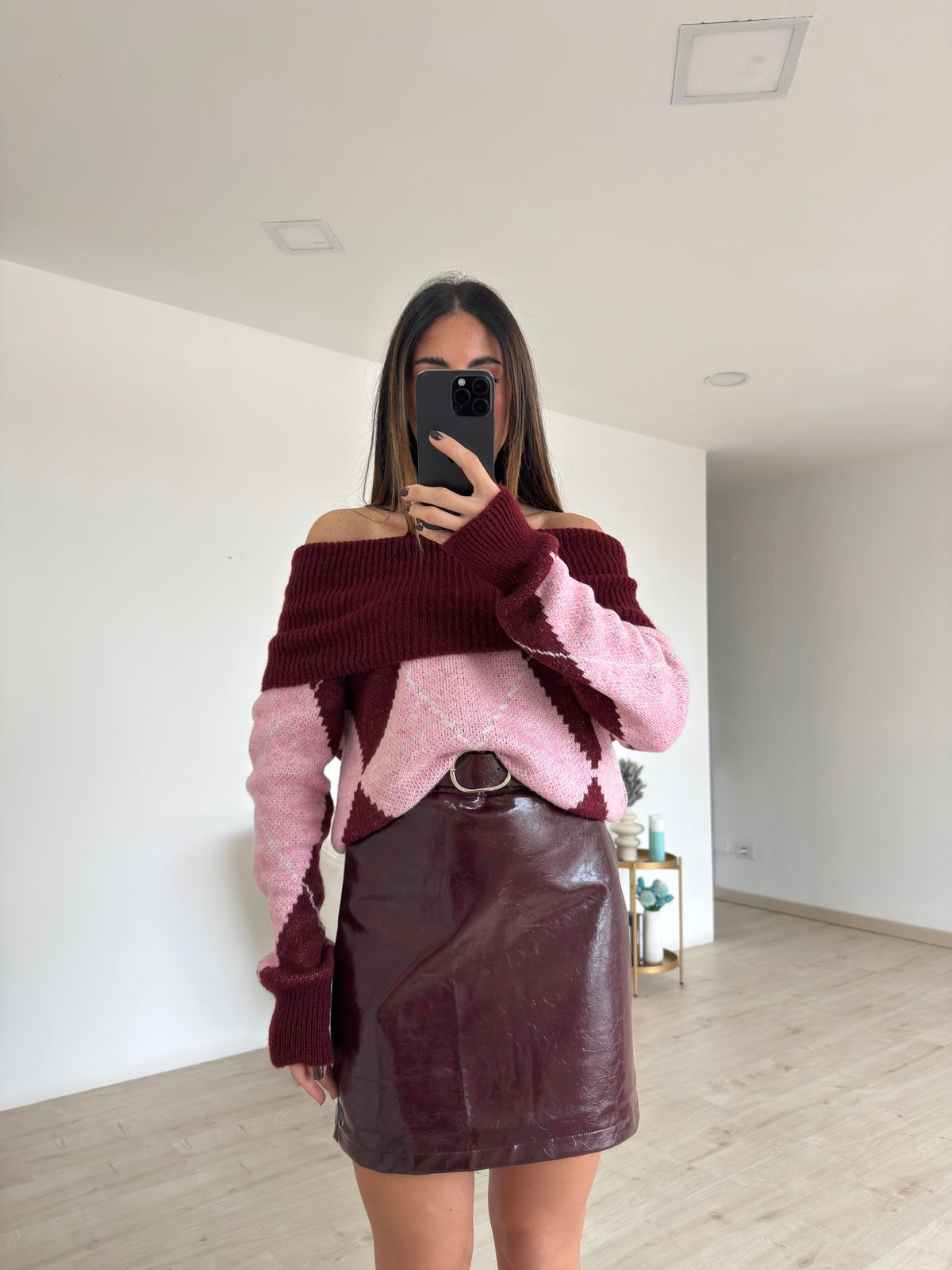 MC7978-MINI GONNA VINILE BORDEAUX