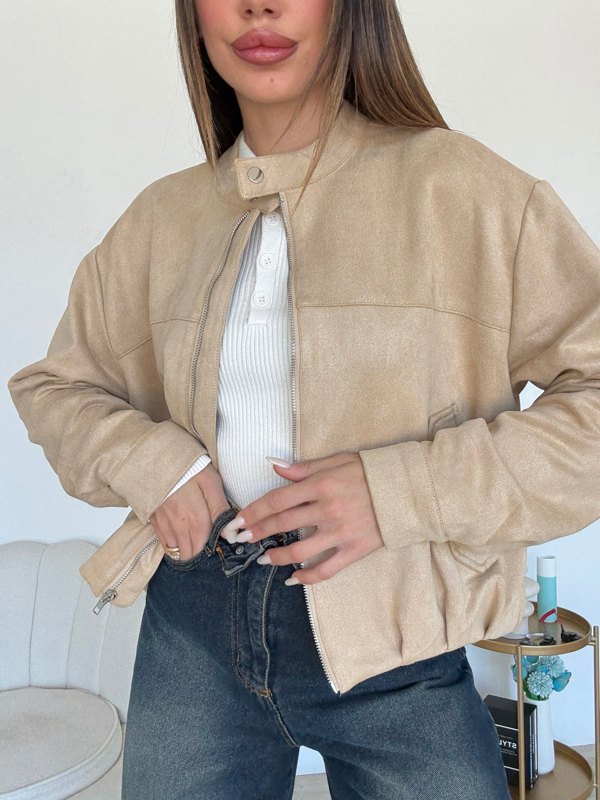 ST2514-BOMBER SUEDE NICOLE BURRO