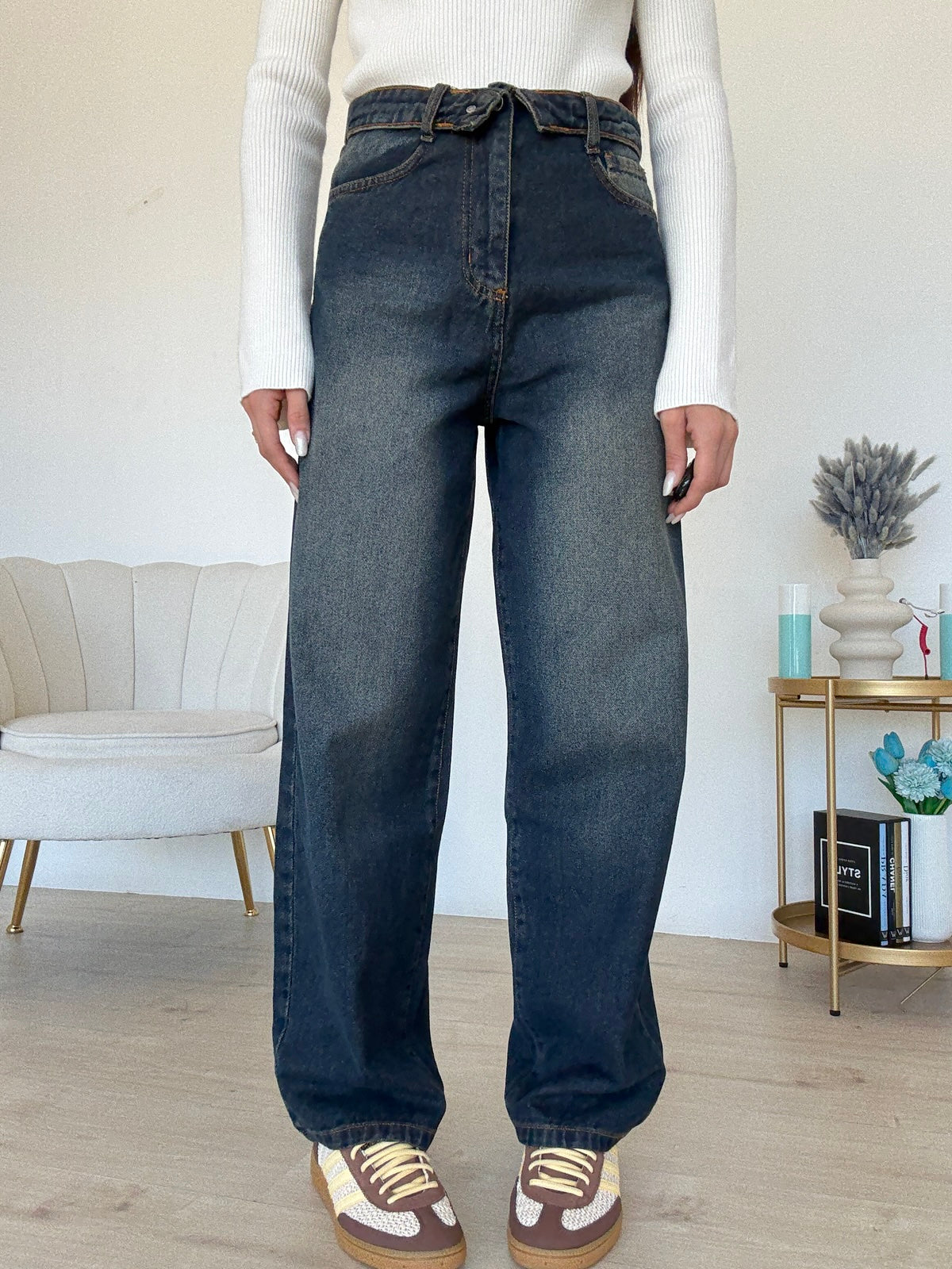 GB034-JEANS RISVOLTO DENIM SABBIATO