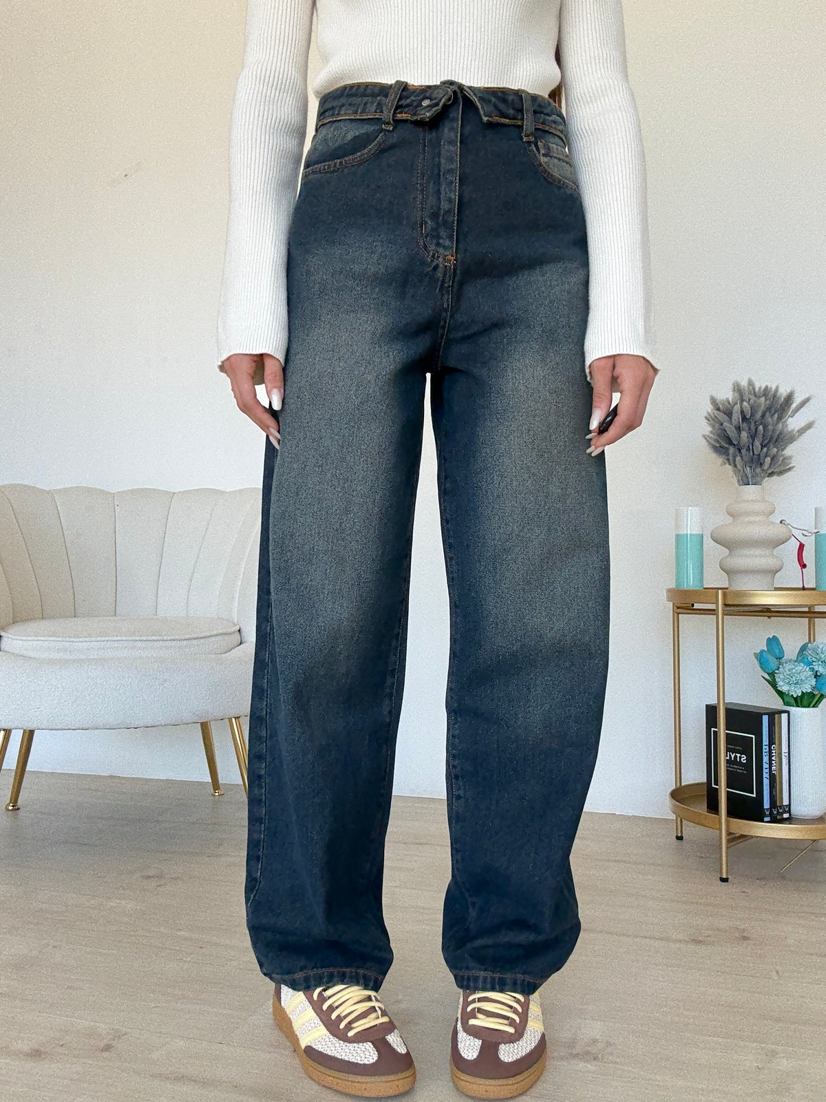 GB034-JEANS RISVOLTO DENIM SABBIATO