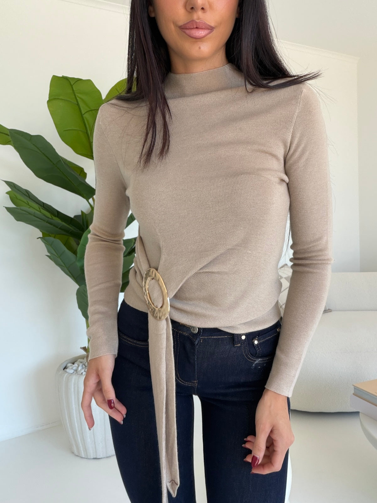 HW69561- MAGLIA GOLDA BISCOTTO