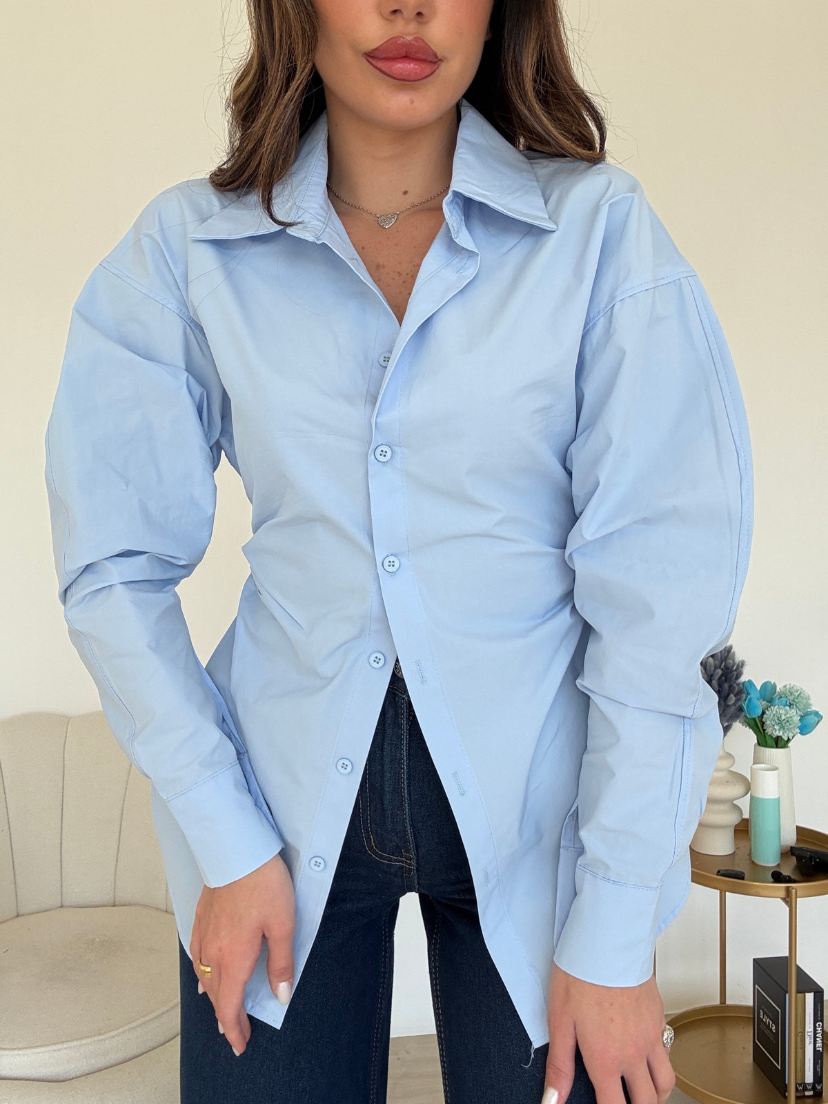 W33765-CAMICIA WAISTED SKY