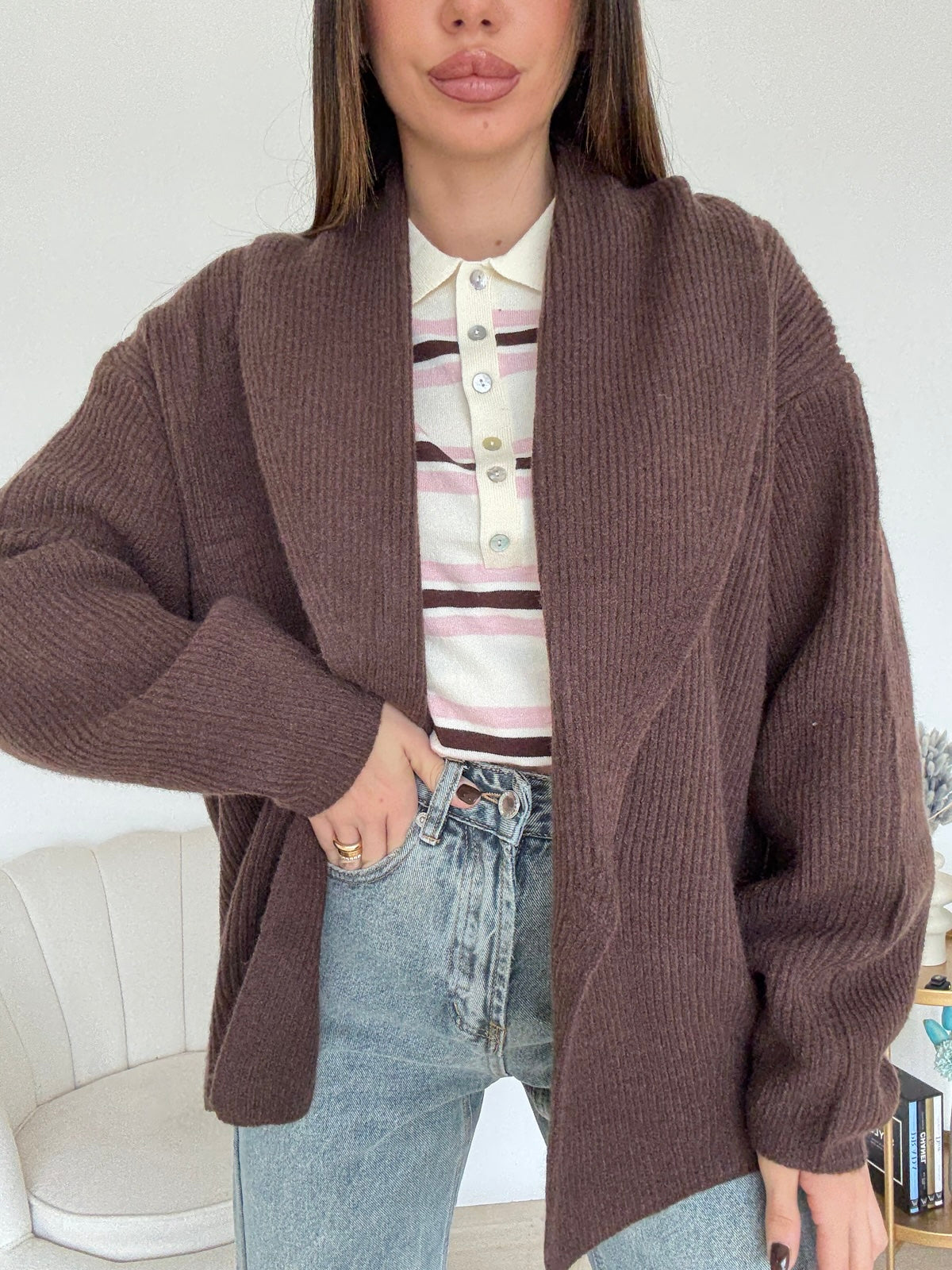 7091-CARDIGAN BISOU CHOCO