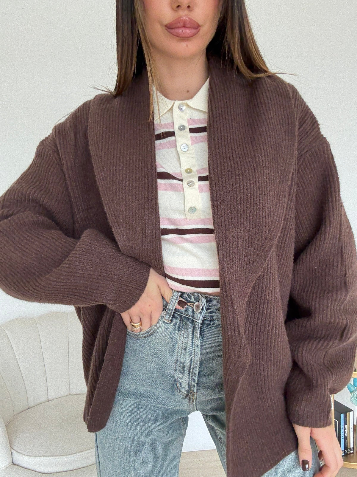 7091-CARDIGAN BISOU CHOCO