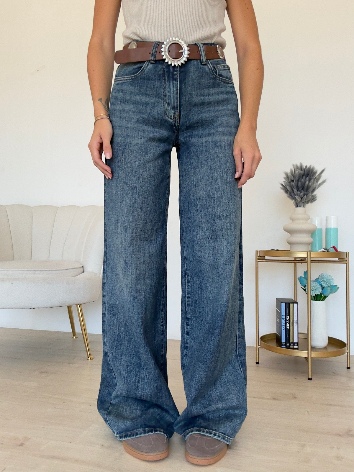 SJ1608-JEANS PALAZZO+CINTURA TEXAS