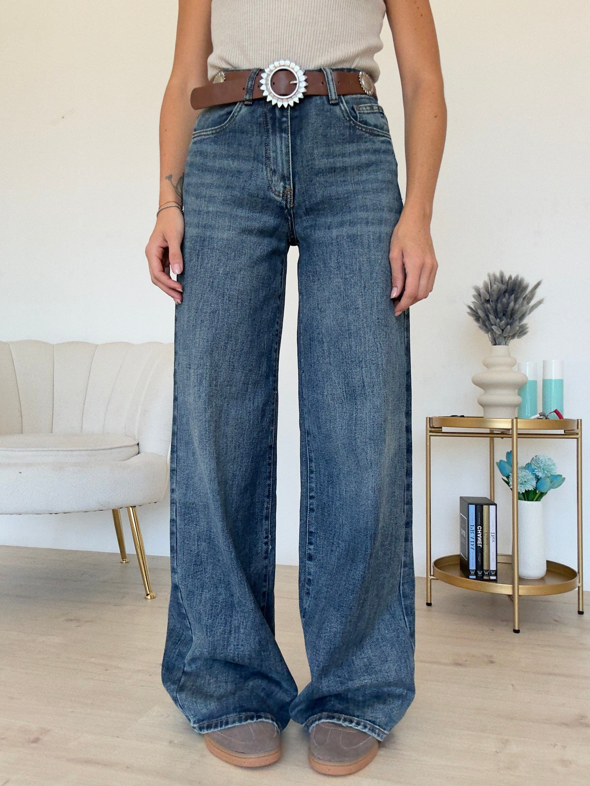 SJ1608-JEANS PALAZZO+CINTURA TEXAS