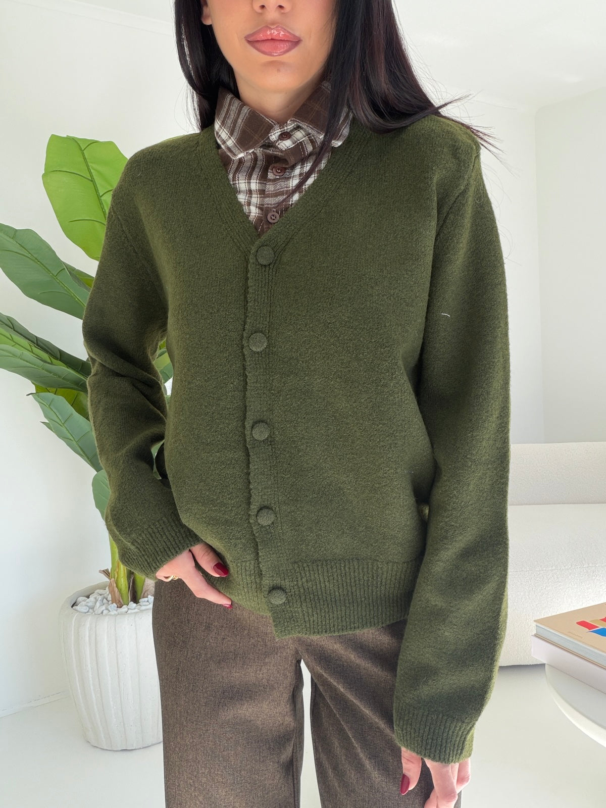 Y06090-CARDIGAN MELODY MILITARE