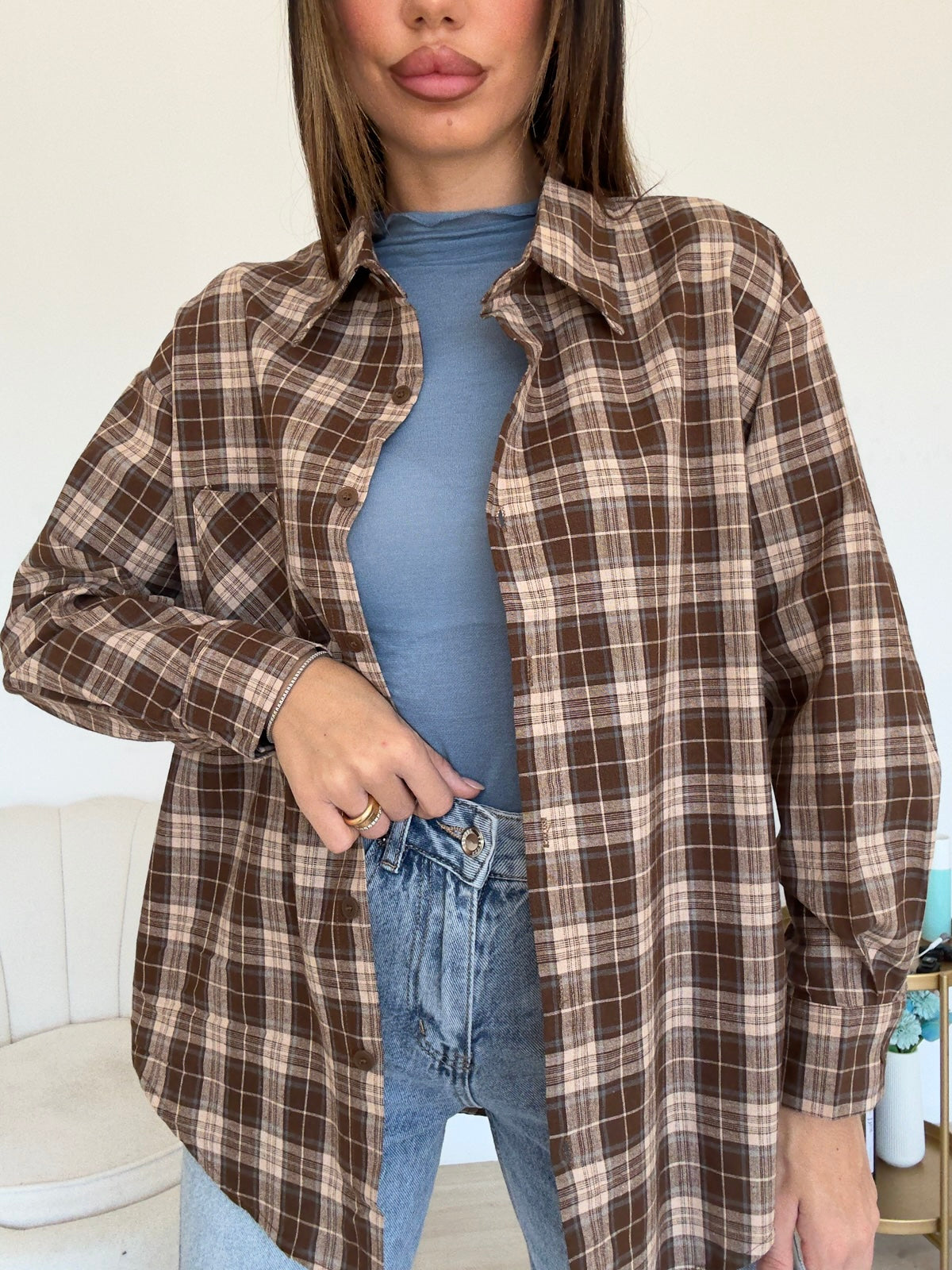 17158-CAMICIA QUADRETTI BISCOTTO
