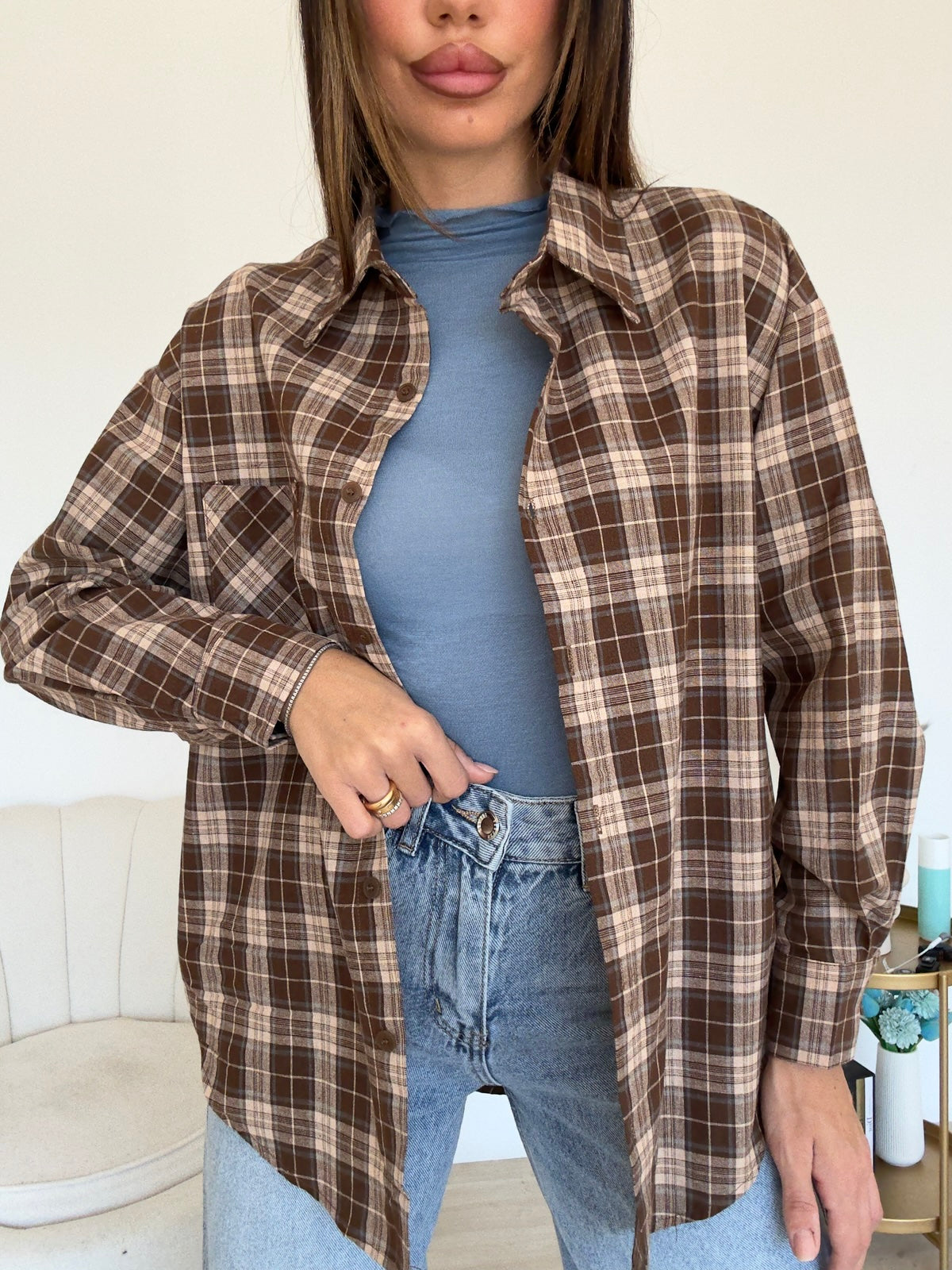 17158-CAMICIA QUADRETTI BISCOTTO