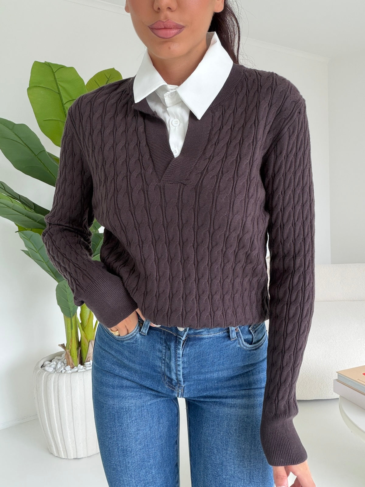 Y06102-PULL TRECCE CHOCO