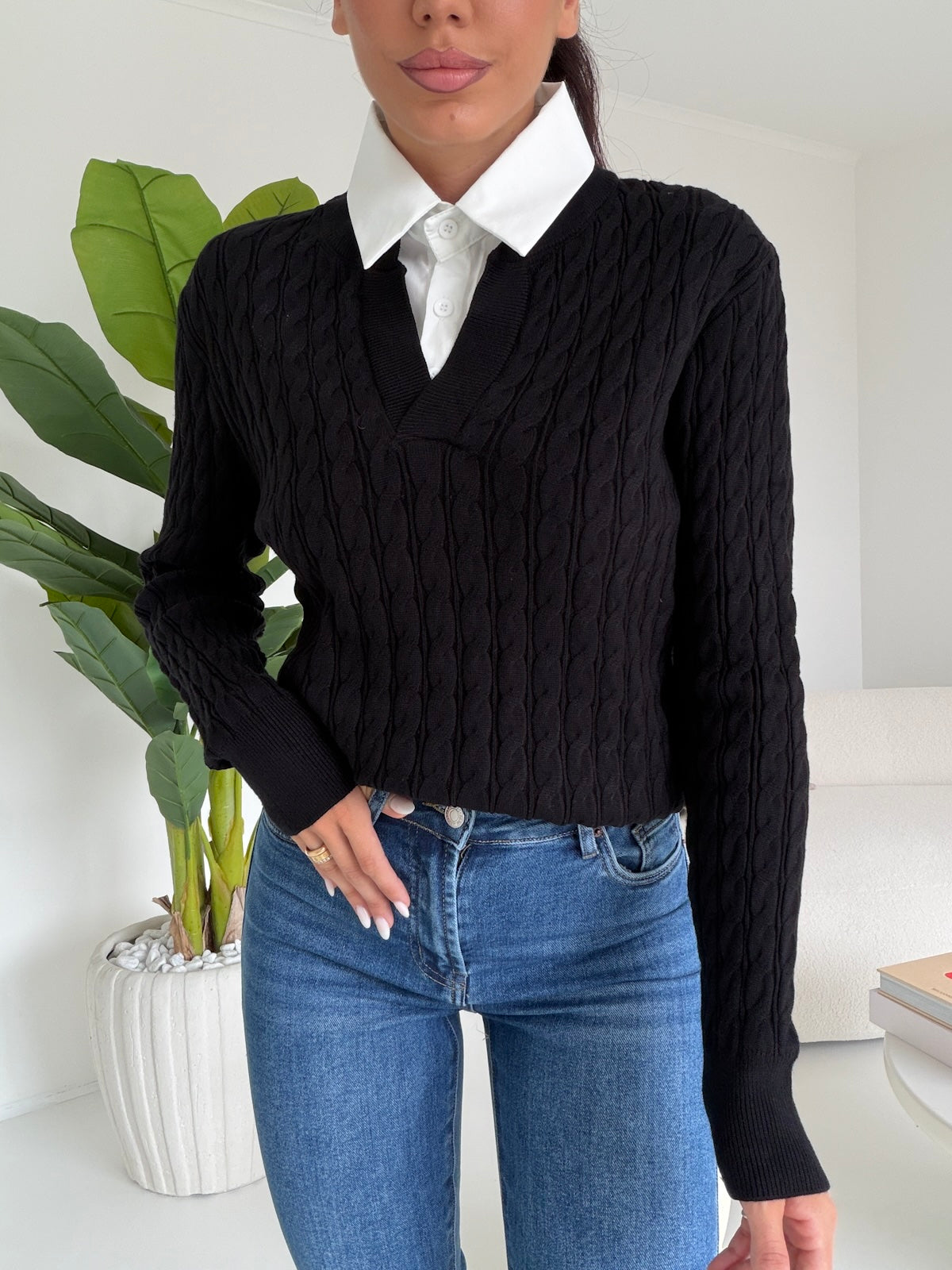 Y06102-PULL TRECCE NERO