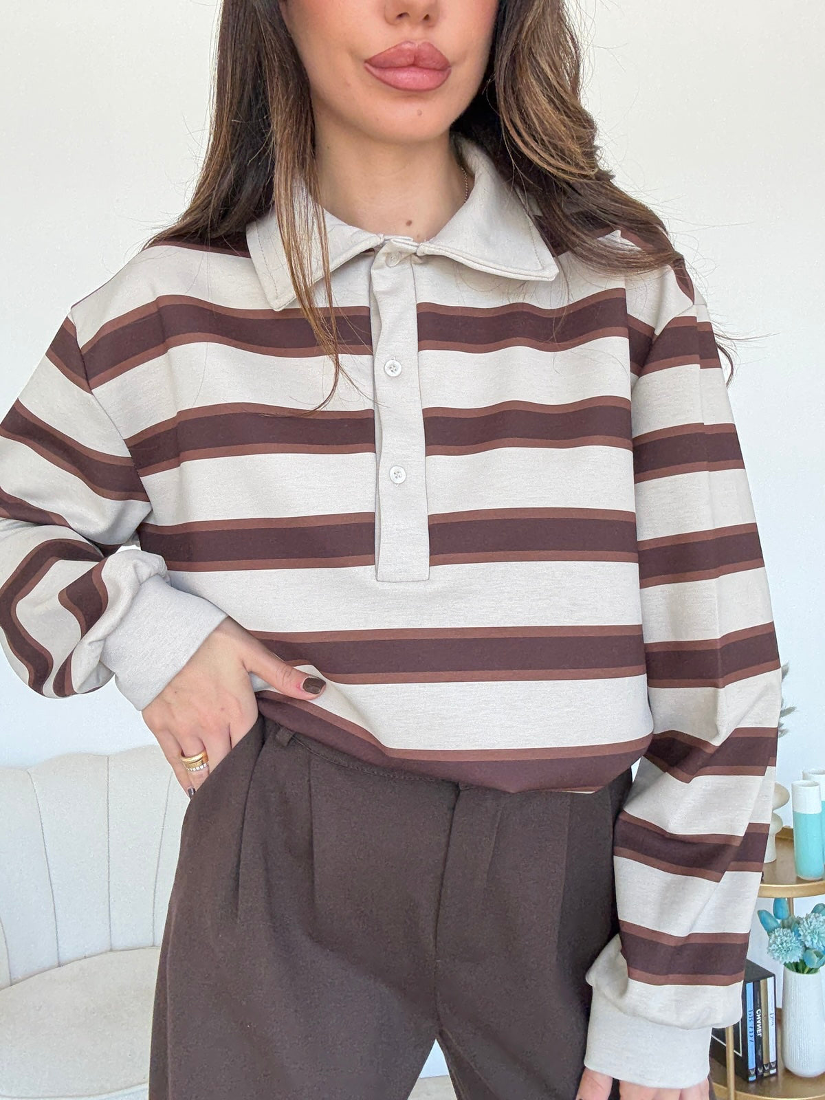 POLO BRUNA-TAUPE&CHOCO