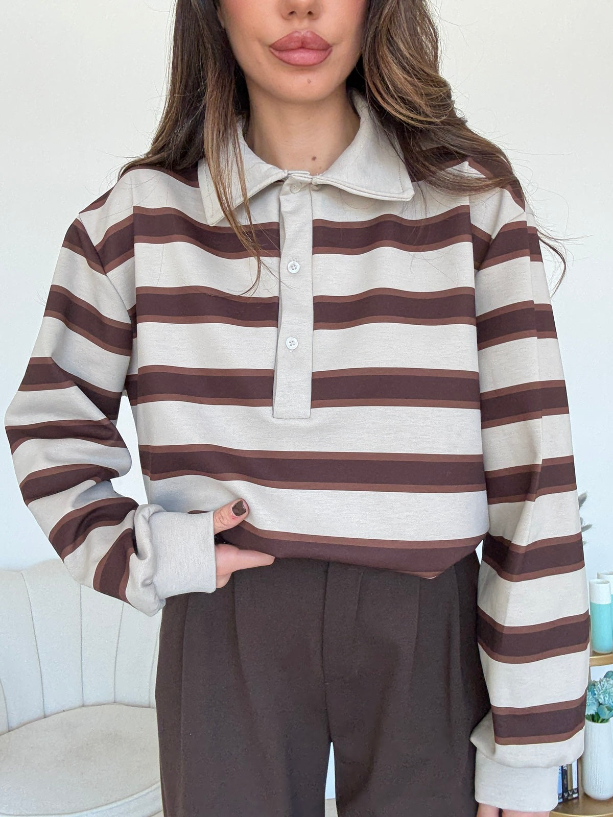 POLO BRUNA-TAUPE&CHOCO