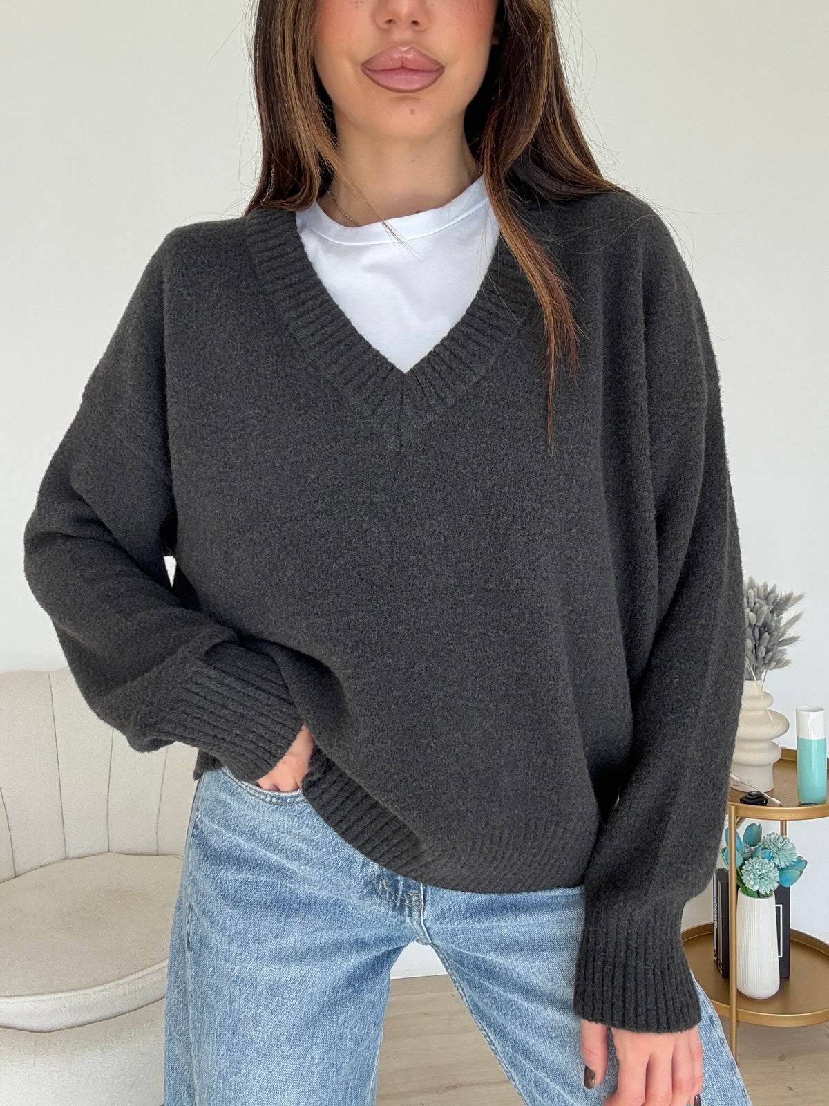 AQ63784-PULL FLUFFY DARK GREY