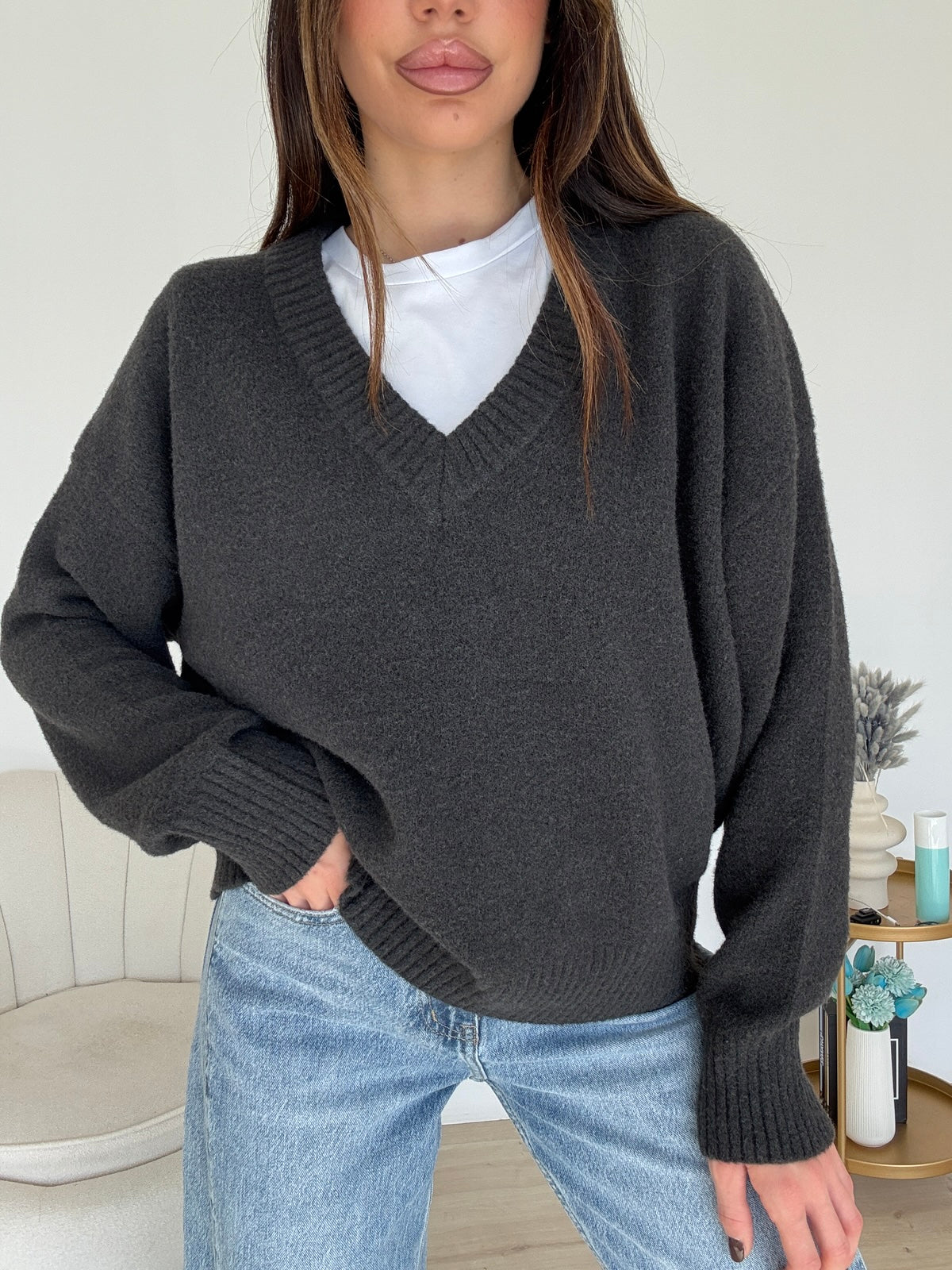 AQ63784-PULL FLUFFY DARK GREY