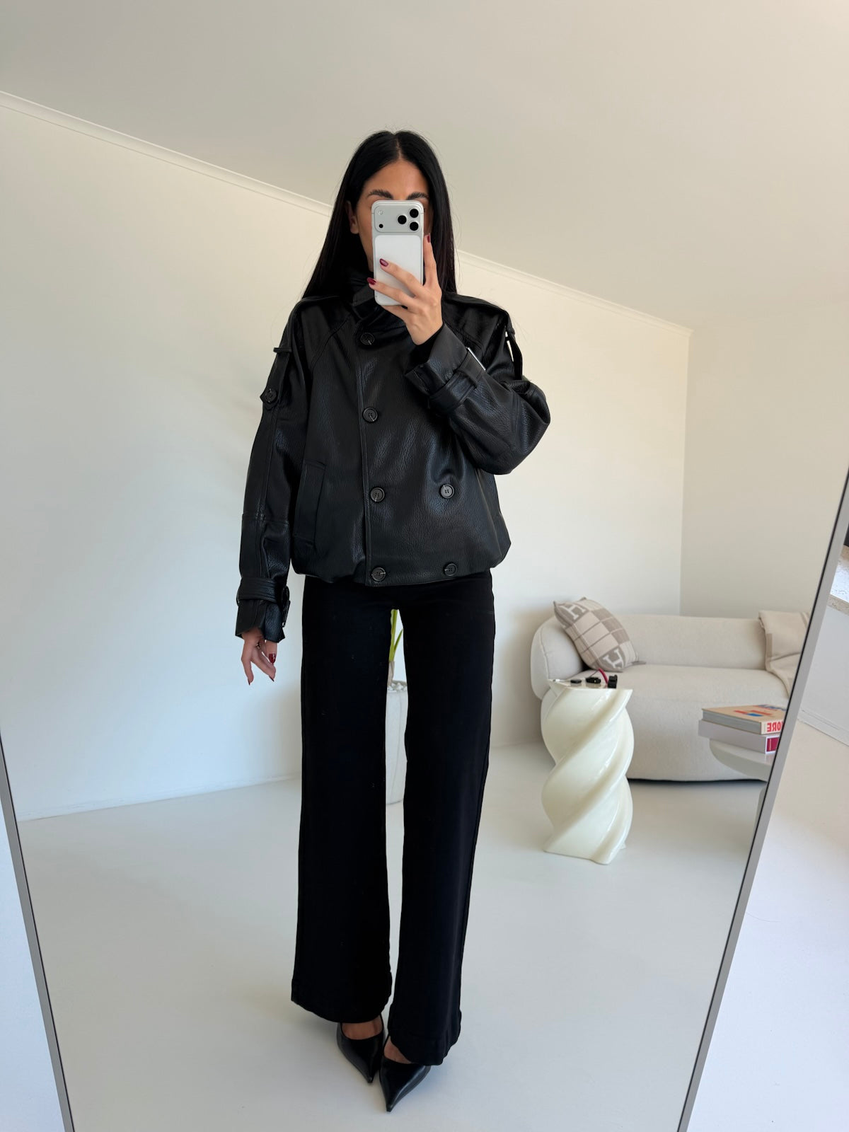 DD100-A-MINI TRENCH IN ECO PELLE NERO