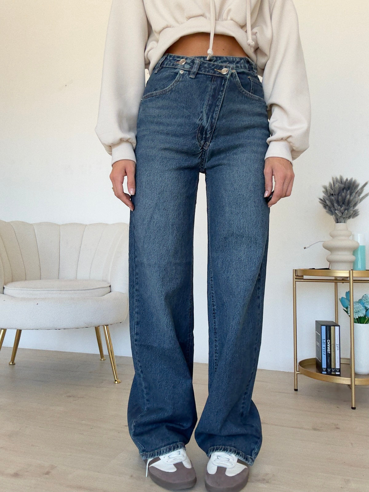 A3482-JEANS CHIUSURA ASIMMETRICA BLU DENIM