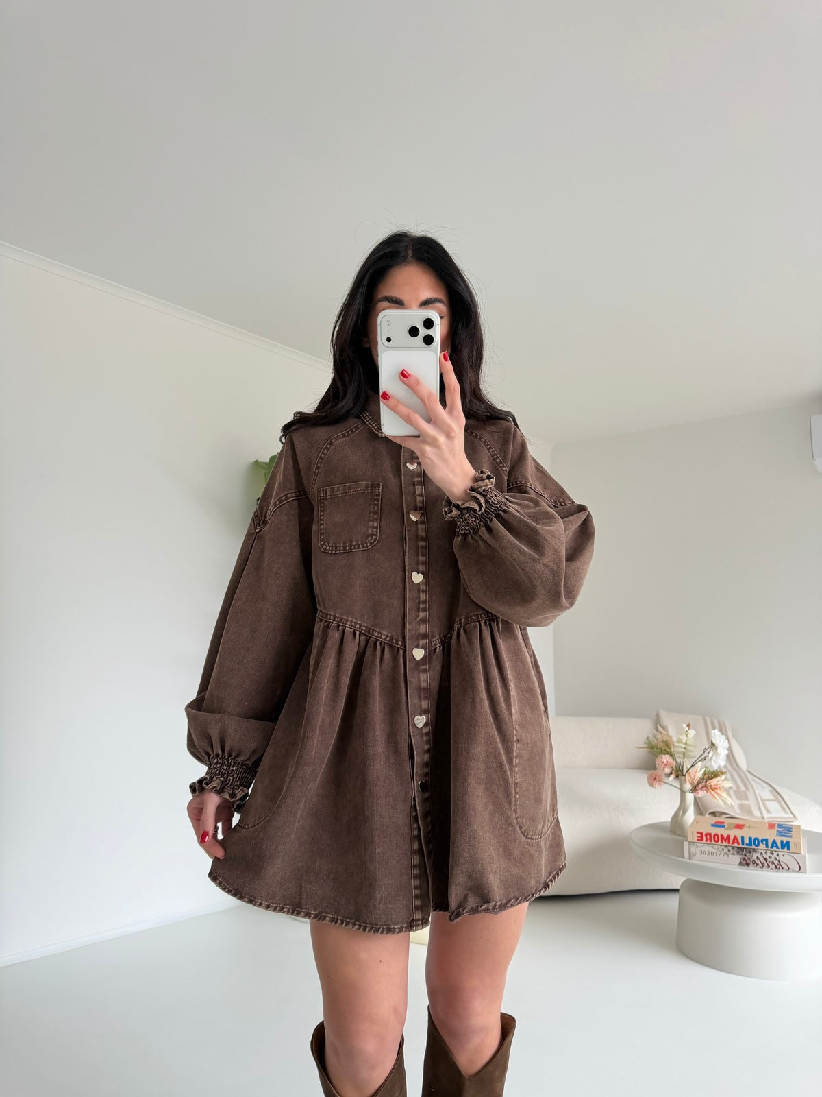 2749-MINI ABITO DENIM CHOCO