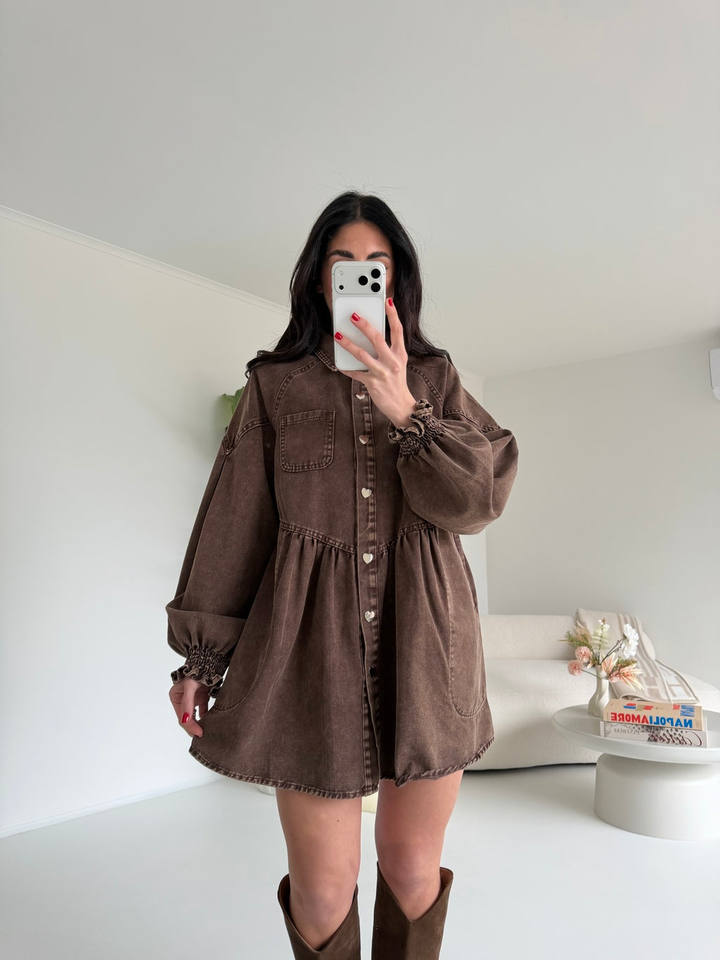 2749-MINI ABITO DENIM CHOCO