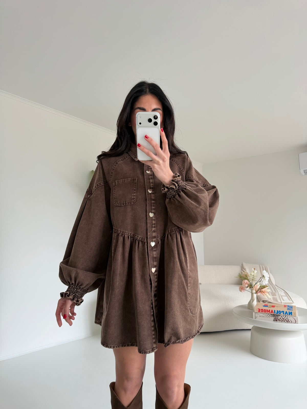 2749-MINI ABITO DENIM CHOCO