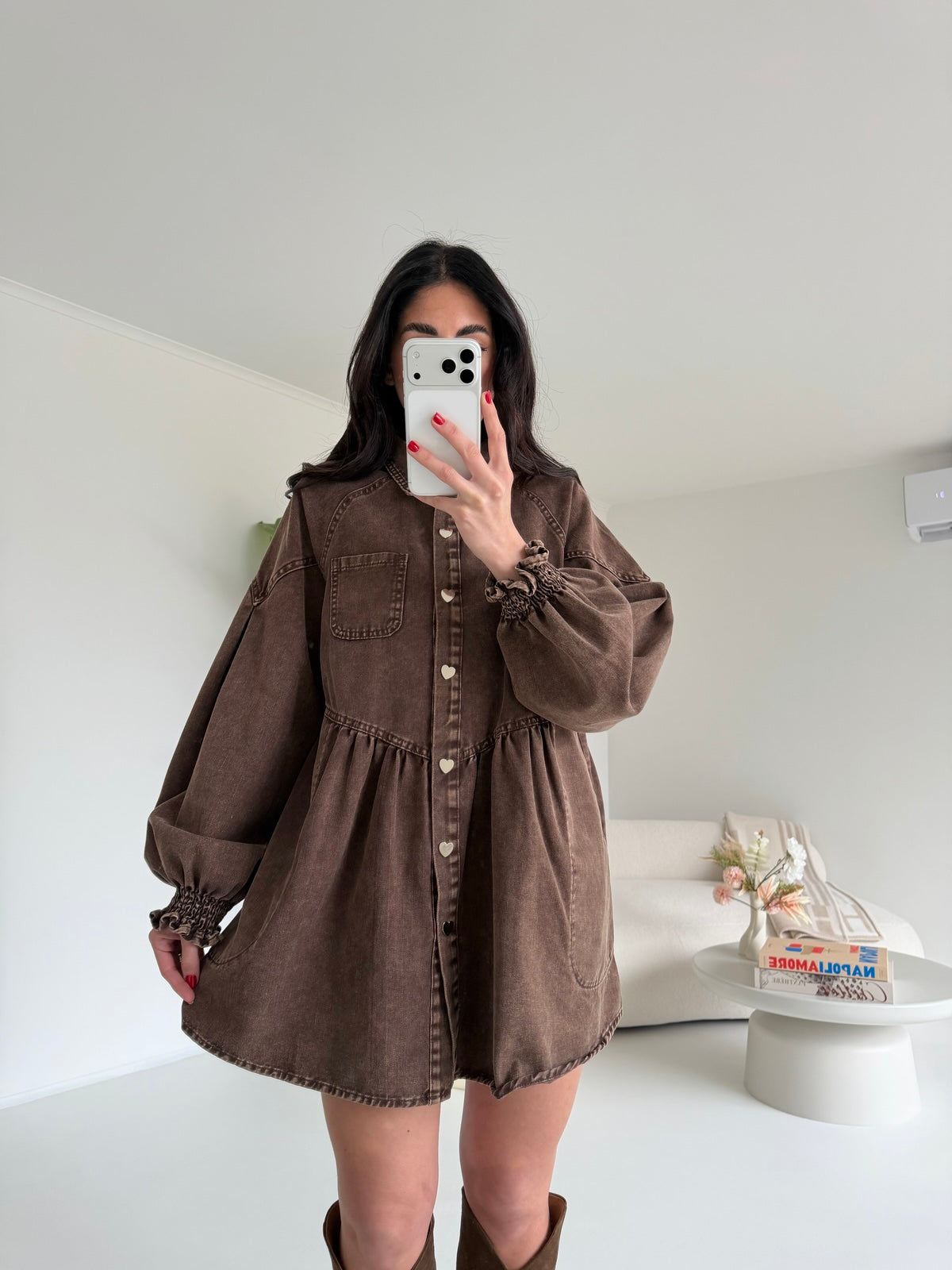 2749-MINI ABITO DENIM CHOCO
