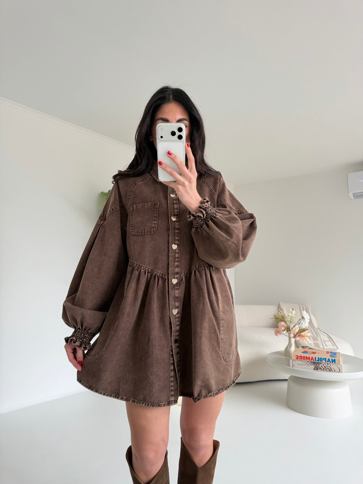 2749-MINI ABITO DENIM CHOCO