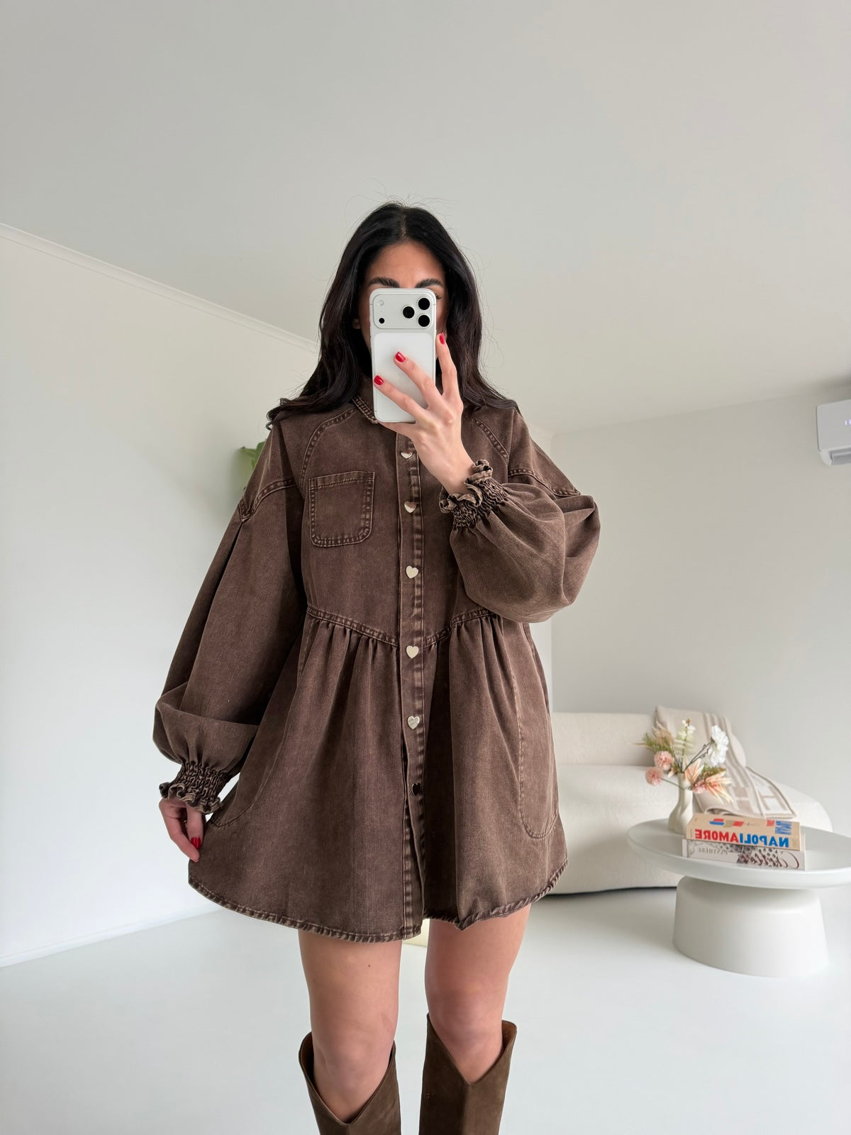 2749-MINI ABITO DENIM CHOCO