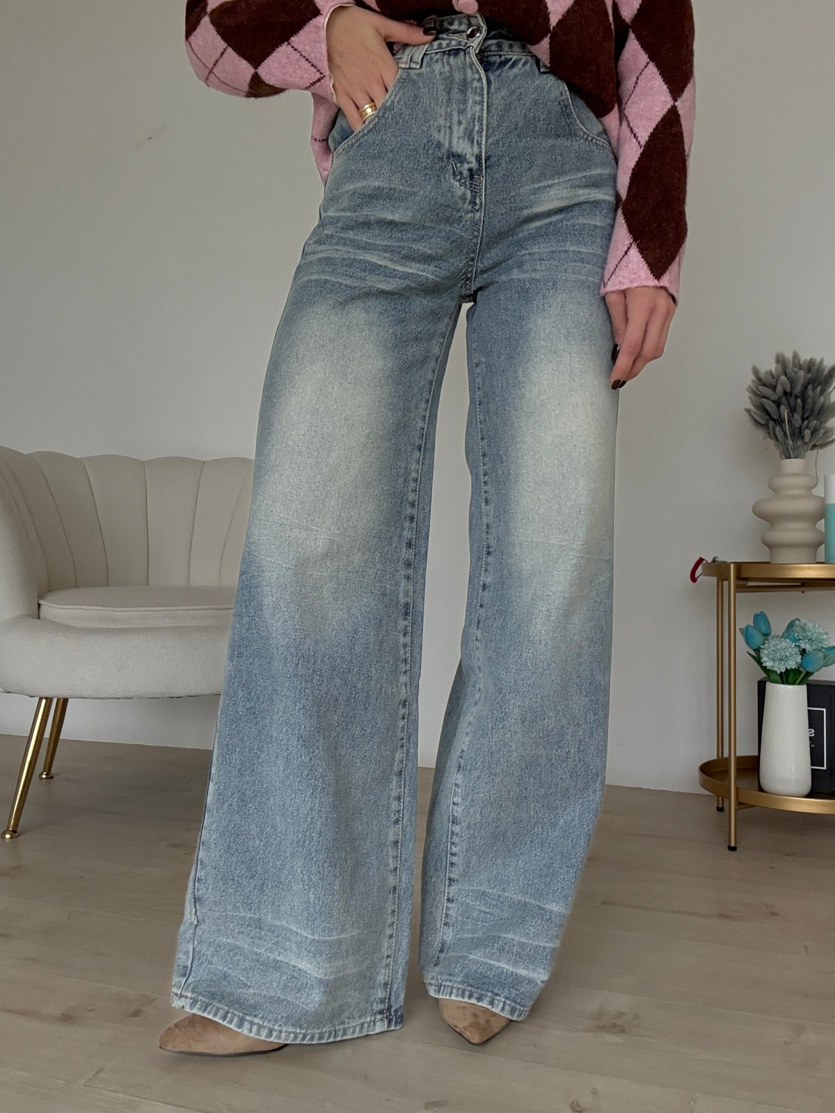 A3091-JEANS PALAZZO SAND