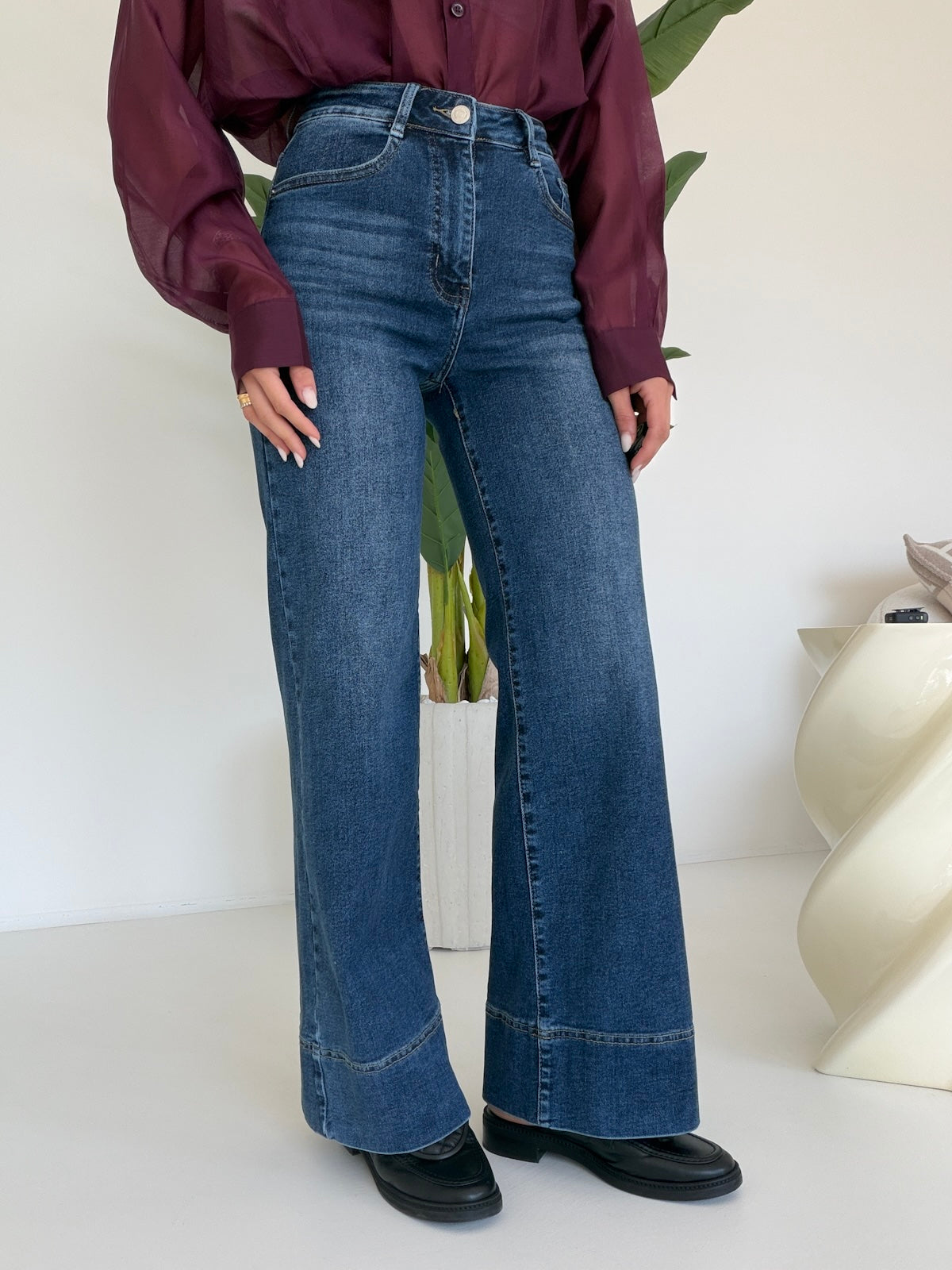 Y16051Q-JEANS PALAZZO CROP BLU DENIM