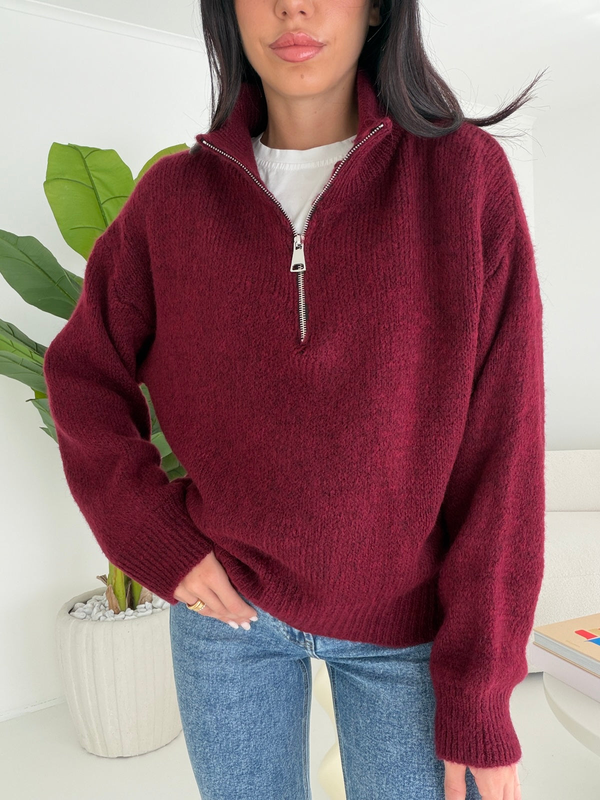 PULL ZIPPER BORDEAUX