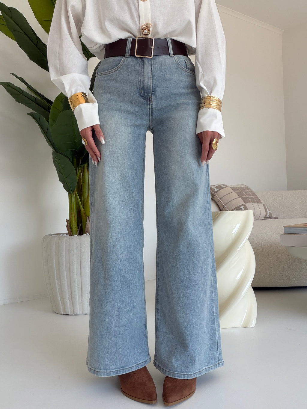 9556-JEANS+CINTURA DENIM CHIARO