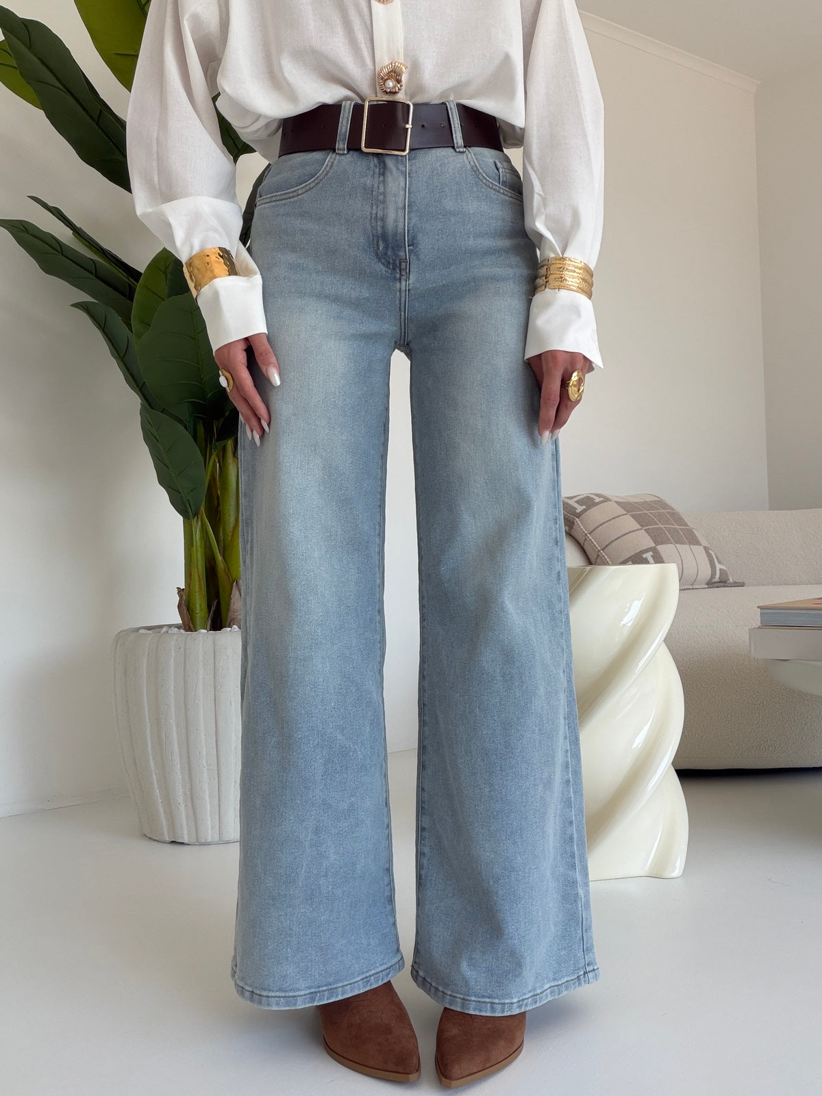 9556-JEANS+CINTURA DENIM CHIARO
