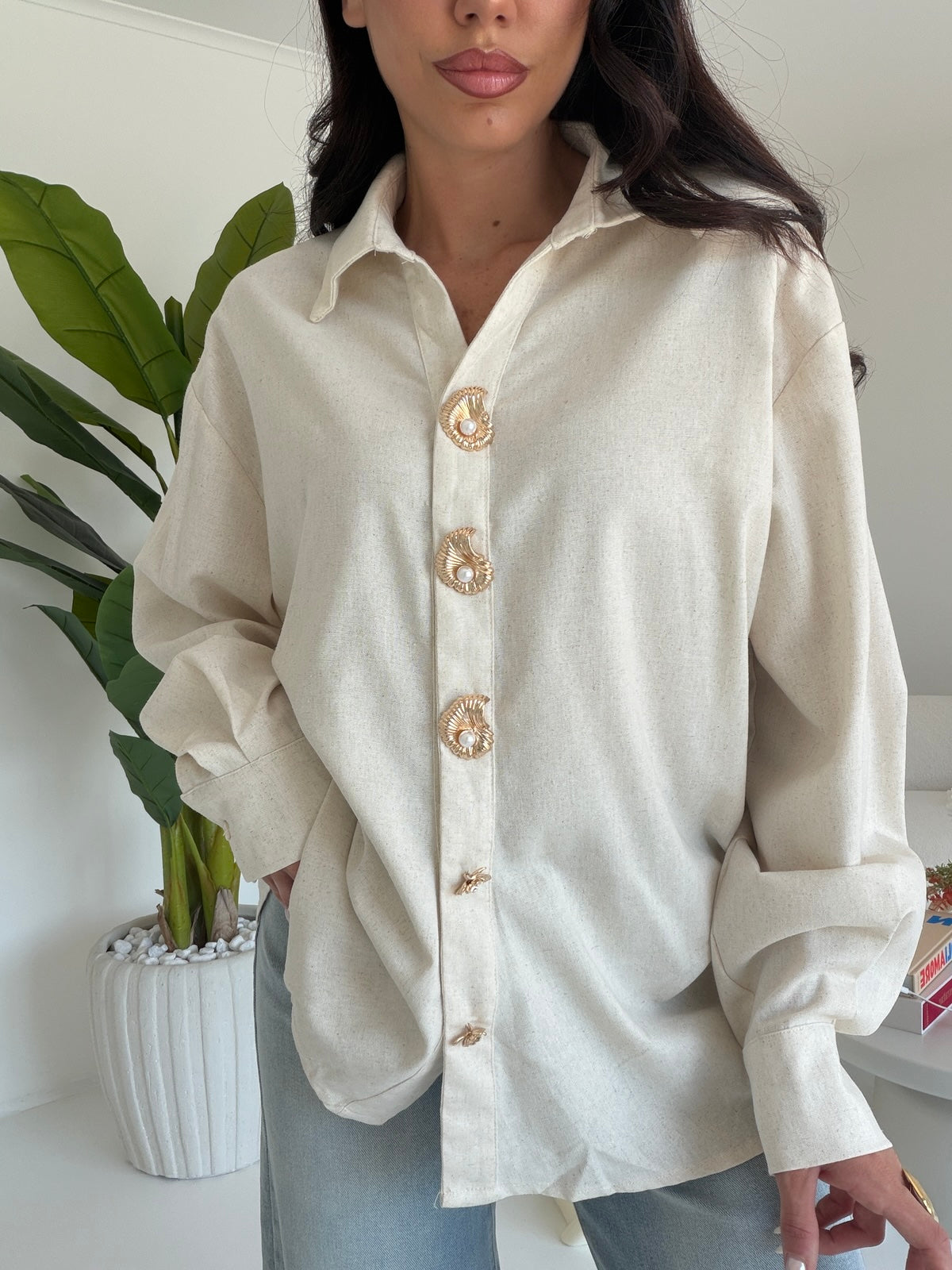 V76712-CAMICIA SANTORINI BURRO